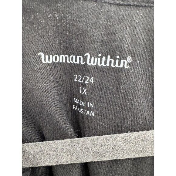 Woman Within Black Tee 7 Day Layer Look Elbow Sleeve Blouse Black White 1X 22/24 - Picture 4 of 9